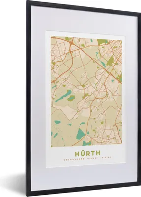 Produktbild von MuchoWow® Gerahmtes Poster Stadtplan - Hürth - Vintage - Stadtplan 40x60 cm - Poster mit Schwarzem Bilderrahmen Wandposter Rahmen Foto Bilder - Poster in Rahmen