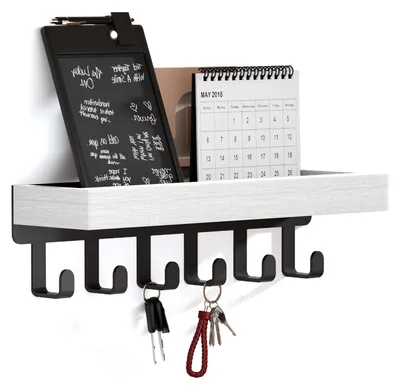 Productafbeelding van Sleutelbord met houten plank en 6 haken – Multifunctionele sleutelhouder met opbergruimte, geschikt voor de hal, slaapkamer en keuken
