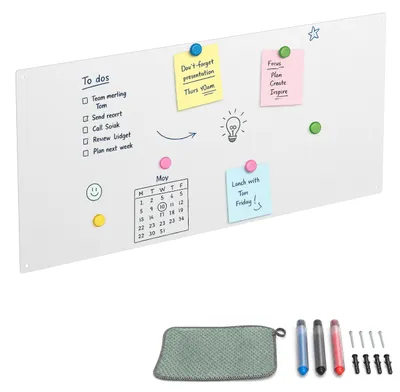 Produktbild von Relaxdays Magnettafel, Kreidetafel beschreibbar, Magnetwand inkl. 3 Stifte, 70x30, Memoboard Büro, Küche, Stahl, weiß