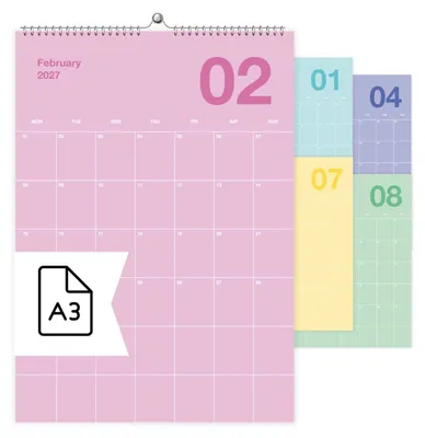 Produktbild von heaven+paper® A3 Bunter Design Wandkalender 2027 Pastell, hochwertig