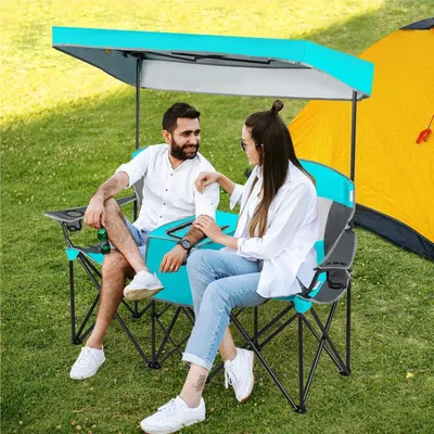 Zdjęcie produktu dla Krzesło kempingowe - Składane krzesło - Krzesło turystyczne - Krzesło wędkarskie - Krzesło outdoorowe - Z regulowanym daszkiem