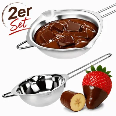 Produktbild von 2er Set Wasserbad Schmelztopf Schokolade Glasur Butter Schmelzschale Edelstahl