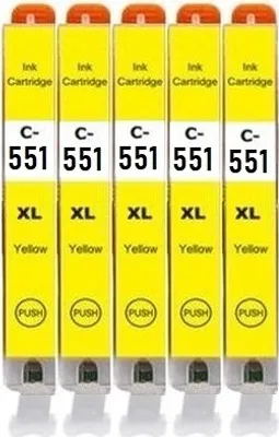 Image de 5 x cartouches compatibles avec Canon CLI-551 Yellow XL pour Pixma IP7250, IP8750, IX6850, MG5450, MG5550, MG5650, MG5655, MG6350, MG6450, MG6650...