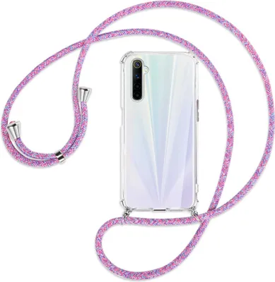 Produktbild von Handykette Backcover-Schutzhülle mit Band (Metall silberfarben) für Realme 6 / 6S - lila/rosa/blau