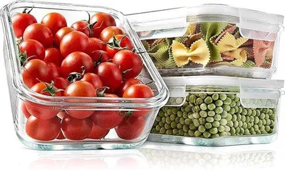 Obrázek produktu pro 3dílná sada skleněných nádob o objemu 1040 ml, nepropustná a vzduchotěsná – bez BPA – nádoby na potraviny s víkem – vhodné do mikrovlnné trouby a do lednice