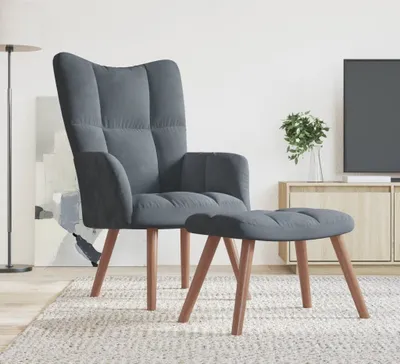 Produktbild von vidaXL Relaxsessel mit Hocker Dunkelgrau Samt