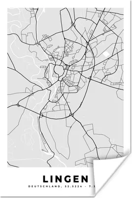 Produktbild von MuchoWow® Poster Lingen - Karte - Stadtplan - Deutschland 120x180 cm - Kunstposter