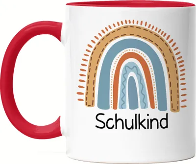 Produktbild von Schulkind Tasse Rot  Einschulungsgeschenk Grundschule 1. Klasse Schulstart Regenbogen Motiv