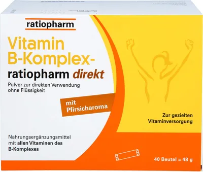 Produktbild von Ratiopharm Vitamin B-Komplex direkt Pulver mit Pfirsicharoma, 40 St. Beutel