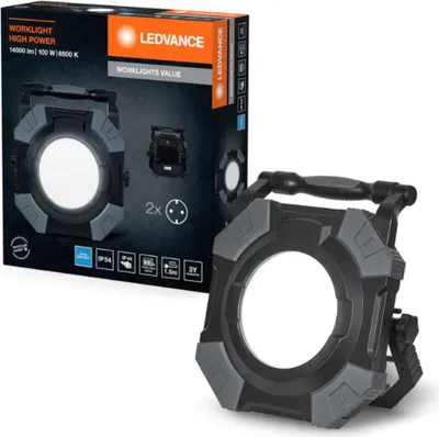 Produktbild von Ledvance LED Arbeitsleuchte Fluter Value High Power Schwarz IP54 100W 14000lm kaltweiß 2 x Steckdose