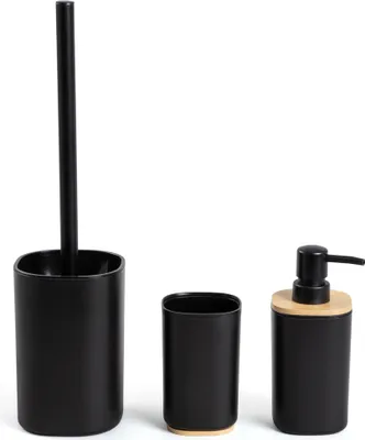 Produktbild von HOMLA SALTI Badezimmerset SCHWARZ mit Spender, Becher und Toilettenbürste