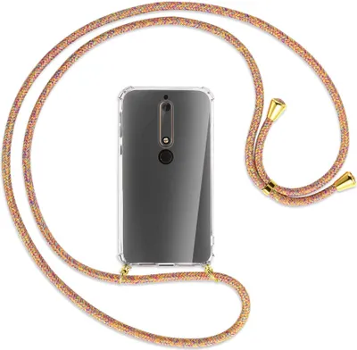 Produktbild von Handykette Backcover-Schutzhülle mit Band (Metall goldfarben) für Nokia 6.1 - Rainbow