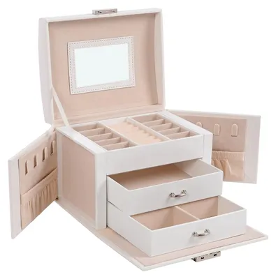 Immagine prodotto di Scatola portagioie - Organizer da viaggio - Ecopelle - Con chiusura a chiave - 17,5 x 13,5 x 12 cm