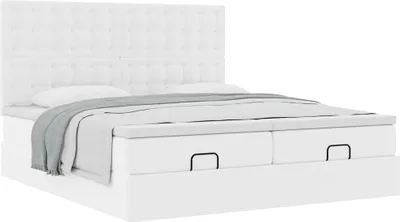 Produktbild von Ottoman-Bett mit Matratzen Reinweiß 200x200 cm Kunstleder