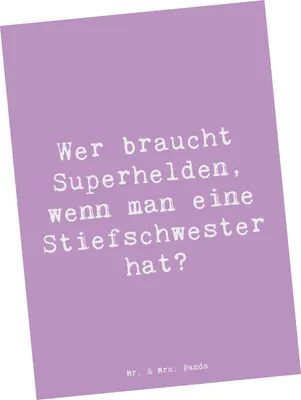 Produktbild von Mr. & Mrs. Panda Postkarte Spruch Stiefschwester Heldin - Lavendeltraum - Geschenk, persönliche Geschenke, Jubiläen, Ansichtskarte, Dankeschön, Familie und Verwandte
