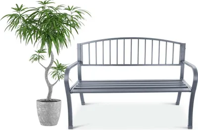 Produktbild von Gartenbank mit Rückenlehne, Parkbank für Terrasse und Balkon, Metallkonstruktion, Graphit