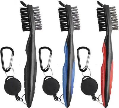Produktbild von Golfclubreinigungssatz, 3-teilig, mit Karabinerhaken, Schwarz/Blau/Rot