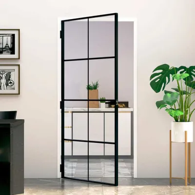 Produktbild von Drzwi wewnętrzne czarne 93x201,5 cm szkło hartowane i aluminium slimline