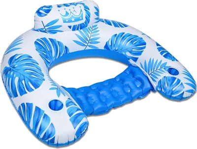 Produktbild von ASKSA Aufblasbarer Poolsessel Schwimmsitz Luftmatratze Pool Mit Getraenkehalter Wasser Wasserhaengematte Luftmatratze Erwachsene,Blau