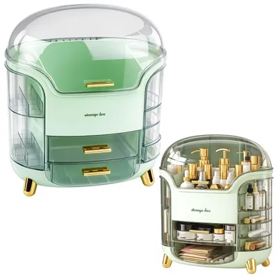Productafbeelding van Grote Cosmetica Organizer Met Lades En Deksel Groen