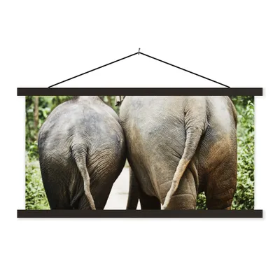 Produktbild von MuchoWow® Textilposter Elefant - Tiere - Grau - Natur 90x45 cm mit schwarzem Rahmen - Klemmleisten