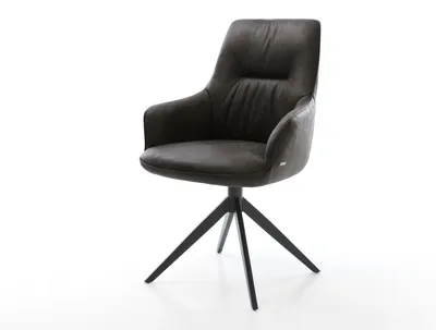 Produktbild von DELIFE Drehstuhl Zelia-Flex mit Armlehnen Mikrofaser Anthrazit Vintage Kreuzgestell breit Schwarz 360° drehbar Wippfunktion Taschenfederkern