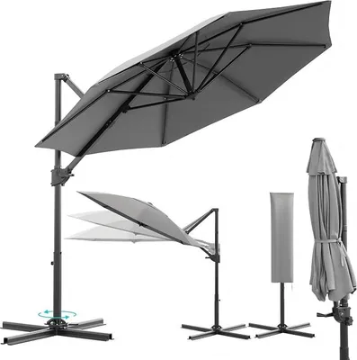 Imagen del producto de Parasol para jardín de 300 cm, ideal para jardín y terraza. Parasol de jardín con protección UV 30+, resistente al viento. Parasol tipo mercado, giratorio 360°, con manivela y funda protectora
