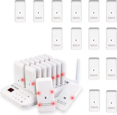 Obrázek produktu pro Systém pagerů Retekess TD157, 30 pagerů, 500M, 2 režimy volání, 24hodinová pohotovostní doba, snadné párování, pagerový pípák pro stravovací zařízení, restaurace, hotely