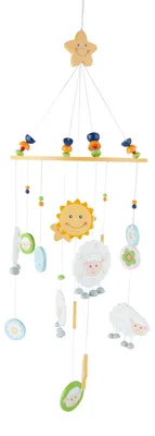 Produktbild von BIECO 3D Baby Mobile Schaf Betty aus robustem Holz | Mobile Baby Holz | Geeignet als Mobile Wickeltisch, Kinderbett, Wiege Baby etc. | ca. 23x 23x 60 cm | Mobile Baby Mädchen/ Mobile Baby Junge