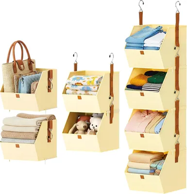 Productafbeelding van Hangende organizer - 4 niveaus - Hangkast - Metalen haken - Ruimtebesparend - Opvouwbaar - Opbergplanken