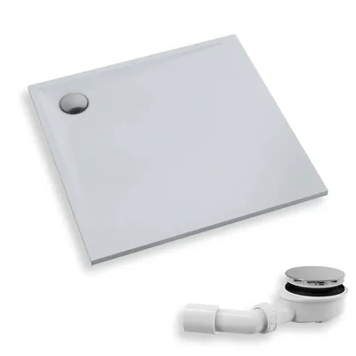 Produktbild von Duschwanne Quadratisch 90x90x3 Sanitäracryl Duschtasse Glatt | Ablaufgarnitur ⌀90 mm im SET | Anti-Rutsch Duschbecken | BADLAND ETRUSCO