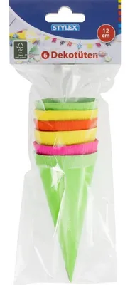 Produktbild von Stylex 47174 Deko-Schultüten NEON 6 Stück, 12 cm lang