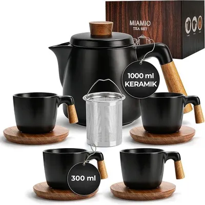 Imagen del producto de - Servicio de té con tetera de cerámica (1 litro) y 4 tazas ()