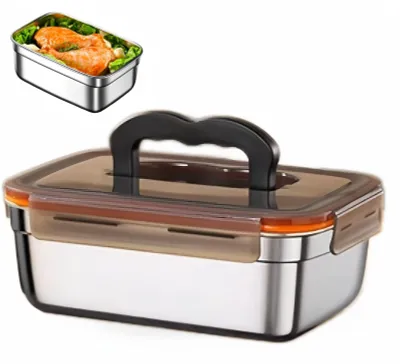 Edelstahl-Lunchbox 3500 ml, luftdicht, mit Griff, quadratisch