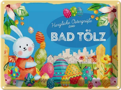 Produktbild von vianmo Blechschild 30x40 cm Ostern Ostergrüße BAD TÖLZ Gruß