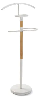 Image de Table de chevet de 112 x 28,8 x 46,5 cm, avec 2 cintres, en bois et métal, de couleur blanche, pour chambre à coucher