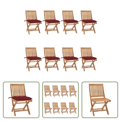 Produktbild von The Living Store Klappbare Gartenstühle mit Kissen 8 Stk. Massivholz Teak