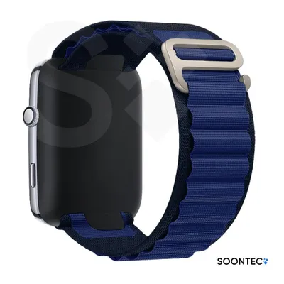 Produktbild von SOONTEC Premium Sportarmband für Apple Watch Series 11-1 & SE (38-42 mm) – Outdoor Nylon Loop mit Titansilber G-Hook in Mitternachtsblau-Ultramarin