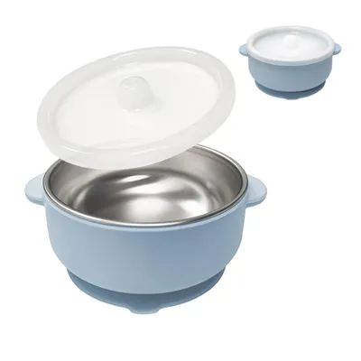 Produktbild von Edelstahl Baby Schüssel, Baby Breischale mit Saugnapf für Baby, Kleinkinder, Kinder, Blau