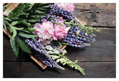 Produktbild von Wallario Premium Glasbild, freischwebende Optik, kräftige Farben, Größe 90 x 60 cm Motiv Stillleben mit Frühlingsblumen