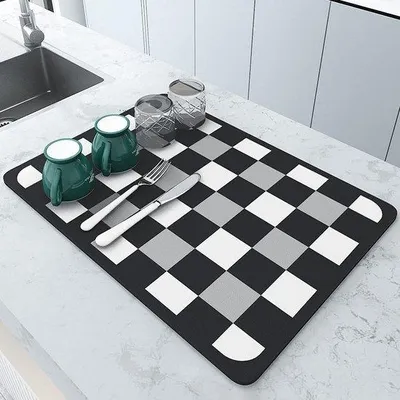 Productafbeelding van Ibenzoa® Absorberende mat voor de keuken – 30 x 40 cm, gemaakt van diatomeeënaarde en rubber, superabsorberend, antislip onderkant, ruitpatroon