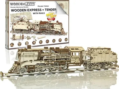 Produktbild von WOODEN CITY 3D-Puzzle Express mit einem Tender und Schienen 580 Teile