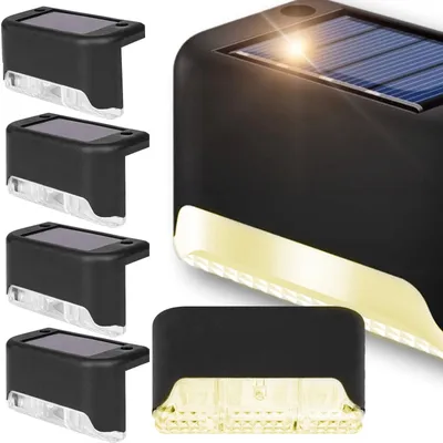 Zdjęcie produktu dla 4x lampka lampa solarna krawędziowa na balustradę taras balkon ogród schody ciepły biały LED 4 szt czarna