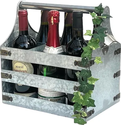 Produktbild von DanDiBo Weinträger Metall mit Öffner 96403 Flaschenträger 6 Flaschen Flaschenkiste Flaschenöffner Flaschenkorb Weinflaschenträger