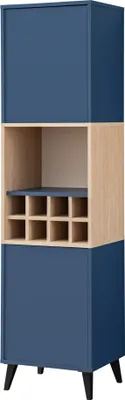 Produktbild von komodee Fondi Sideboard, Vitrine Schrank mit Weinhalter, 2 Türen, Skandinavisch, für Wohnzimmer, Küche, Esszimmer, Blau, Helles Holz, Vitrine, 173x35x46 cm