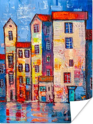 Produktbild von MuchoWow® Poster Malerei - Ölfarbe - Haus - Wasser 90x120 cm - Wohnzimmer