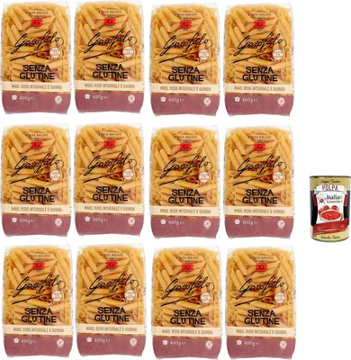 Produktbild von 12x Penne rigate 400g senza Glutine Glutenfrei pasta nudeln + Italian Gourmet polpa 400g
