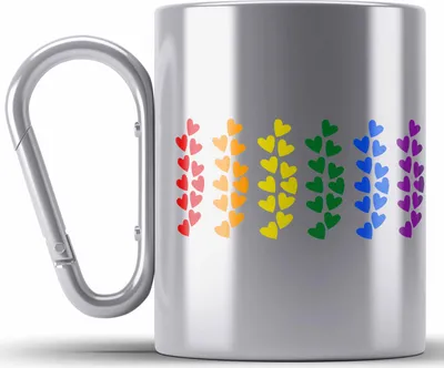 Produktbild von Trendation - Regenbogen Edelstahl Tasse Karabiner Geschenk LGBT Schwule Lesben Transgender Grafik Pride Herzen Flagge (Silber)