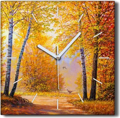 Produktbild von Coloray Hodiny Unikátní 30x30 cm  Tiché hodiny Pro obývací pokoj a kuchyň Nástěnné hodiny Plátno Černé ručičky hodin - Podzimní lesní povaha