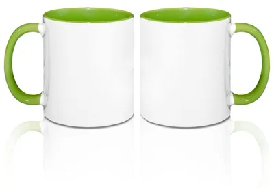 Image de Tasses à café blanches de 325 ml, avec intérieur vert et anse, lot de 2
